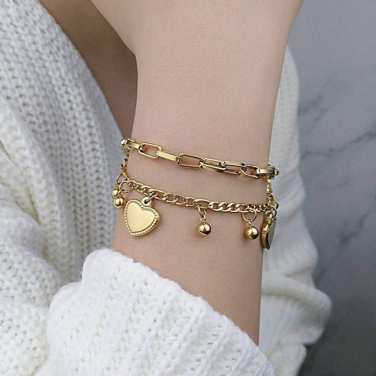 Golden heart charm layered Bracelet