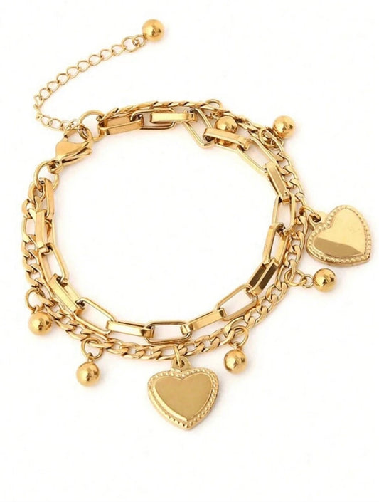 Golden heart charm layered Bracelet