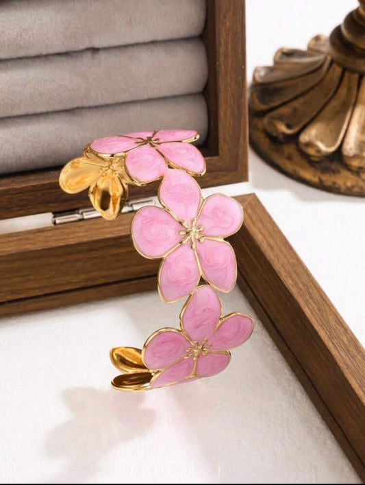 Pink flower bangle cuff